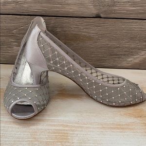 Jeweled Adrianna Papell mesh peep toe heels